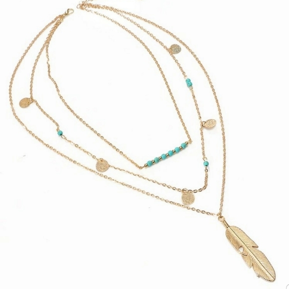 *Theresa* Layered Feather Necklace - Picture 3 of 4